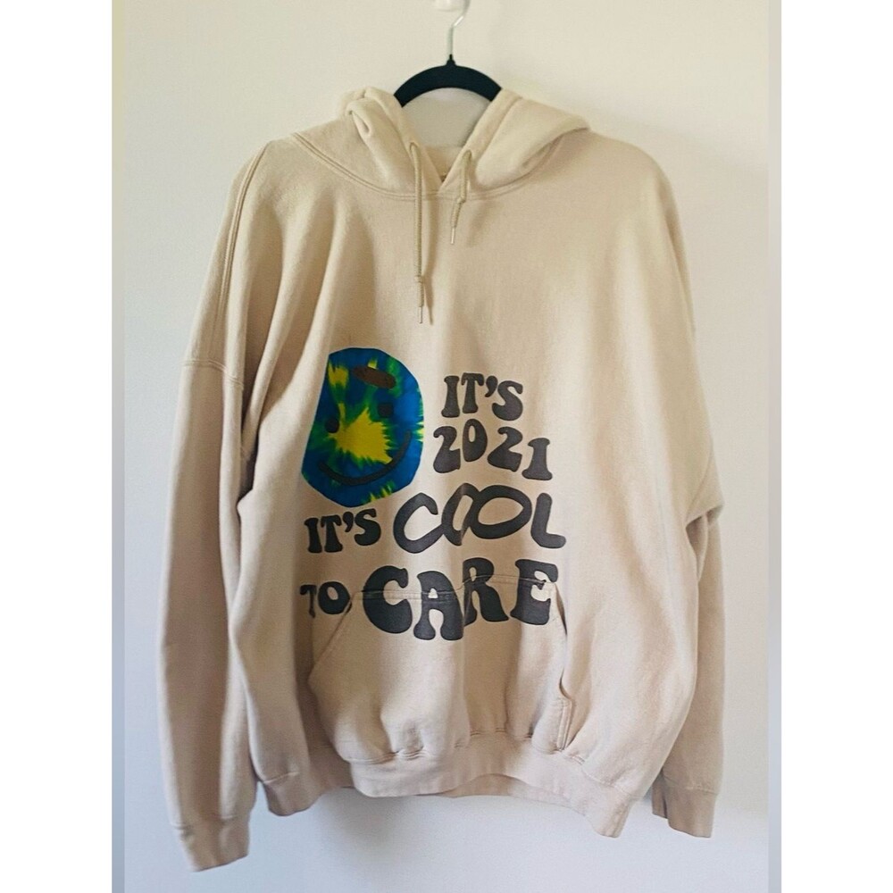 Lonely Ghost Beige Oversized Pullover Hoodie, Gen Z, Trendy, Streetwear, Graphic